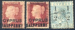 1881 ½d On 1d Red Pl.201 & 205, Both Small Part Gum, SG.7. 1886 CCC ½ On ½pi Emerald Green FU With Limasol Squared Circl - Altri & Non Classificati