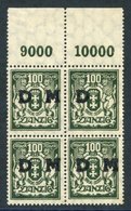 1923 OFFICIAL 100m Blackish Olive Green 10p Marginal Block Of Four, Fine M (2x UM) Incl. Overprint Variety - M Omitted F - Other & Unclassified