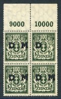 1923 OFFICIAL 100m Blackish Olive Green 10p Marginal Block Of Four, Fine M (2x UM) Incl. Overprint Variety - M Omitted F - Autres & Non Classés