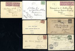 1897-1904 QV Covers (5) & Postcards (2), Two To USA With 4d Postage, Others Either 2d Or 2½d Rates. The Two Postcards Go - Autres & Non Classés