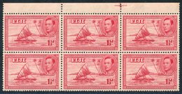 1938 1½d Carmine Die I P.13½ Top Marginal Block Of Six, UM With Usual Gum Toning, SG.251. (6) Cat. £108+ - Other & Unclassified