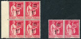 1941 1f On 1f.25 Peace Pair, Right Stamp With Surcharge Omitted, UM (signed), Also A Normal Block Of Four, Maury 483h. ( - Autres & Non Classés