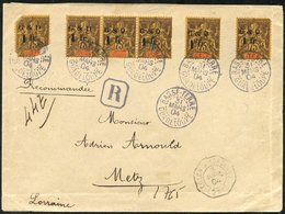 GUADELOUPE 1904 Reg Envelope To France Bearing 1f On 75c Violet/yellow (Yv 49) X3, And 1f On 75c Violet/yellow (Yv 49a)  - Other & Unclassified