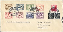 1936 (9 May) Olympic Games Cover To New York, Franked Olympic Set, Tied Hindenburg First Flight D/stamp, Also First Day  - Otros & Sin Clasificación
