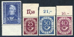 1949 30pf Wichern Lower Marginal UM, SG.1042, 1951 Posthorns 25pf, 30pf & 40pf Top Marginals UM, SG.1053/5. (5) Cat. £44 - Other & Unclassified