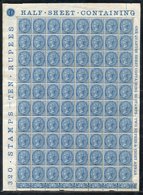 1873 ½a Blue, Die II, A Complete Pane Of 80 With Full Surrounding Margins, UM Some Minor Tone Patches On Gum, Fresh Appe - Altri & Non Classificati