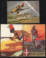 1935-36 Three Coloured Military Propaganda Postcards Issued By The Fascist Military Glorifying Eritrean Ascari Battalion - Autres & Non Classés