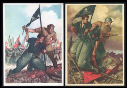 1941 Striking Propaganda Cards (2) Showing Soldiers Holding Flag, Both Unused. - Sonstige & Ohne Zuordnung
