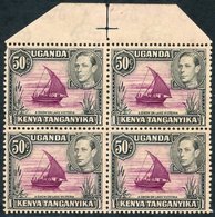 1938 50c Purple & Black Top Marginal UM Block Of Four Incl. 'rope Not Joined To Sail' (R2/5), Gum Heavily Toned, SG.144/ - Other & Unclassified