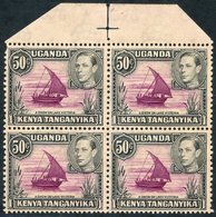 1938 50c Purple & Black Top Marginal UM Block Of Four Incl. 'rope Not Joined To Sail' (R2/5), Gum Heavily Toned, SG.144/ - Autres & Non Classés