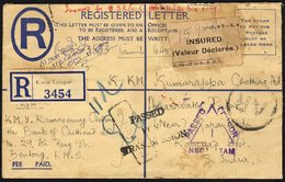 1939-later Insured, Reg & Censored Cover To India, 15c Selangor Envelope, Reg Kuala Lumpur, Added 35c Mosque Val, Anothe - Autres & Non Classés