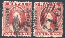 1874 1d Rose - Two Examples Cancelled '2' Of Durban And '15' Of Escourt, SG.65. - Autres & Non Classés
