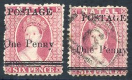 1879 One Penny On 6d Rose, M Large Part O.g, Plus A Used Example, Cancelled '6' Of Pinetown, SG.93. - Altri & Non Classificati