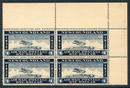 1932 'Wayzata' $1 Deep Blue Corner Marginal UM Block Of Four (tone Spots Affecting One Stamp In Top Margin). - Other & Unclassified