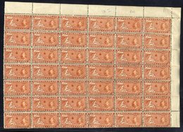 1937 Coronation 3c Orange-brown Die I Perf 14, UM Upper Right Corner Marginal Block Of 42, Couple Of Stamps With Faults, - Other & Unclassified