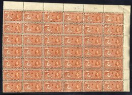 1937 Coronation 3c Orange-brown Die I Perf 14, UM Upper Right Corner Marginal Block Of 42, Couple Of Stamps With Faults, - Autres & Non Classés