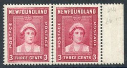 1938 3c Queen Mother Marginal UM Pair With & Without Watermark, SG.269b. (2) Cat. £375. - Autres & Non Classés