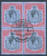 1938 2/6d Black & Red-blue Block Of Four, Zomba Central Cancel 3.APR.45,  SG.140. - Otros & Sin Clasificación