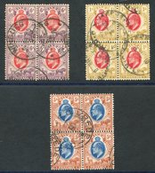 1903-04 6d, 1s, 5s In VFU Blocks Of Four, SG.145/7. (12) Cat. £140 - Autres & Non Classés