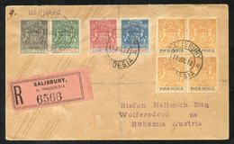 1912 Registered Cover To Austria With 1892 ½d, 3d & 8d And 1895 2d & 4d Block Of Four, All Cancelled Salisbury 11.JUL.12 - Autres & Non Classés