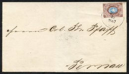 1867 Cover To Pernau Bearing 1864 10k Blue & Red-brown Perf 14½ X 15. - Altri & Non Classificati