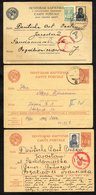 1940-41 Three Russian Stationery Cards Used With German Feldpost Cancels In Red Or Black, Scarce. - Other & Unclassified