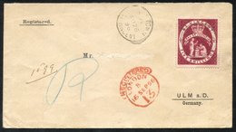 1896 'Kidderlin' Cover Registered To Ulm, Germany With His Name Scratched Out With A 5s Lake (SG.55), Cancelled With A L - Other & Unclassified
