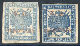 1877 6d Milky Blue & 6d Deep Blue With V.R Transvaal Overprints In Red, Both Used But With Faults. - Autres & Non Classés