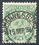 1892 £5 Deep Green, FU (blunt Perf At Lower Right Base), Johannesburg 15.SEP.99 Cancel. - Altri & Non Classificati