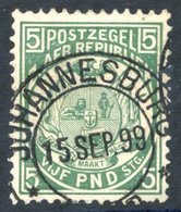 1892 £5 Deep Green, FU (blunt Perf At Lower Right Base), Johannesburg 15.SEP.99 Cancel. - Autres & Non Classés
