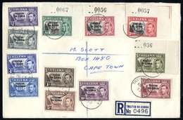 1952 Reg Cover To Cape Town Bears Tristan Reg Label & Complete Defin Set Of 12 (four Vals With Marginal Sheet Numbers) T - Autres & Non Classés