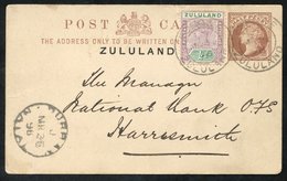 1896 ½d Postcard With ½d Added To Harrismith, O.F.S, Cancelled ESHOWE MR.24.96. Durban Transit Cancel On Front. Inter Ba - Autres & Non Classés