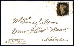 1841 Feb 23rd Cover From Earlston To Melrose Franked Pl.8 RB, Four Margin Example, Tied By Red MC, Reverse Bears Earlsto - Other & Unclassified