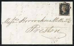 1841 July 28th Cover From London To Preston Franked Pl.9 QH Close To Large Margins Tied Black MC. - Autres & Non Classés