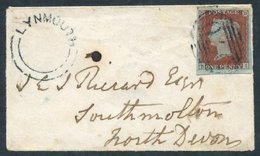 1851 Small Envelope From Lynmouth To Southmolton, Franked 1841 1d Red TI, Large To Huge Margins, Tied By A '970' Barred  - Altri & Non Classificati