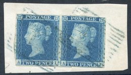 Plate 3 AI/AJ Horizontal Pair Tied To Piece By Scotts 1844 Type Cancels In Blue, Full Margins All Round Except Lower Lef - Other & Unclassified
