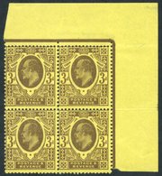 1911 Harrison P.15 X 14 3d Purple/lemon Upper Right UM Corner Marginal Block Of Four, SG.285. (4) Cat. £280 - Otros & Sin Clasificación