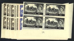 1963 Bradbury Castle UM Plate Blocks Of Four 2/6d Pl.1a, 3, 9 (3), 9a (3), 5s Pl.1 & 2, 10s Pl.1 & £1 Pl.1a, SG.595a/8a. - Otros & Sin Clasificación