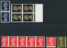 1967-90 £sd Machins UM Range Of Errors Comprising 1d Inking Flaw, 4d Sepia Lower Marginal Block Of Four Showing Perforat - Otros & Sin Clasificación