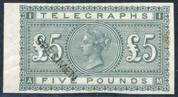 1877 COLOUR TRIAL IMPERF Wmk Shamrock £5 In Grey-green Optd SPECIMEN Type 8, Minor Tone At Right O/w Fine. Cat. £1300 - Otros & Sin Clasificación