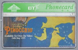 GB.- PhoneCard BT. WALT DISNEY CLASSICS PINOCCHIO. Avalable To Own On Video 24th May 1995. WH SMITH. 2 Scans - Altri & Non Classificati