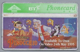 GB.- PhoneCard BT. WALT DISNEY CLASSICS PINOCCHIO. Avalable To Own On Video 24th May 1995. WH SMITH. 2 Scans - Altri
