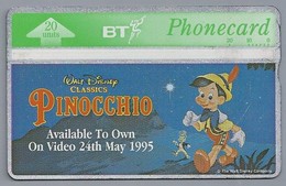 GB.- PhoneCard BT. WALT DISNEY CLASSICS PINOCCHIO. Avalable To Own On Video 24th May 1995. WH SMITH. 2 Scans - Other & Unclassified