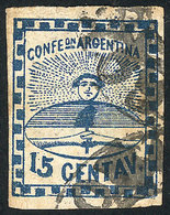 ARGENTINA: GJ.3A, The Very Rare 15c. Blue Small Figures PLATE B, Used With Dubious - Unused Stamps
