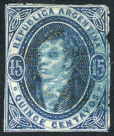 ARGENTINA: GJ.22, Extremely Rare Example In VERY DARK BLUE, Absolutely Clear Impres - Used Stamps