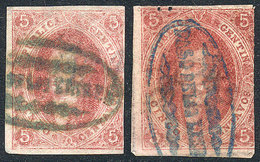 ARGENTINA: GJ.25f, 4th Printing, Very Thin Paper, 2 Examples With Cancels Of PASO D - Gebruikt