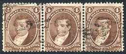 ARGENTINA: GJ.36, Moreno 4c. Strip Of 3 With Semi-mute "G" Cancel Of GUALEGUAYCH - Other & Unclassified