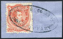 ARGENTINA: GJ.37, Rivadavia 5c. Groundwork Of Horizontal Lines, On Fragment With O - Autres & Non Classés