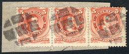 ARGENTINA: GJ.38, Strip Of 3 On Fragment With Mute Cancel Of Buenos Aires, Superb, - Autres & Non Classés