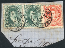 ARGENTINA: GJ.39 Pair + 38 On Fragment, Cancelled BUENOS AIRES O M 2/FE/1872, VF Qu - Other & Unclassified
